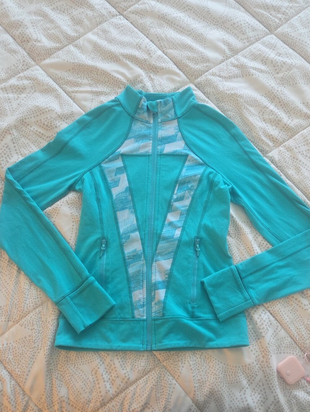 Ivivva Girl's Teal Zip-Up Athletic Jacket with Patterned Panels